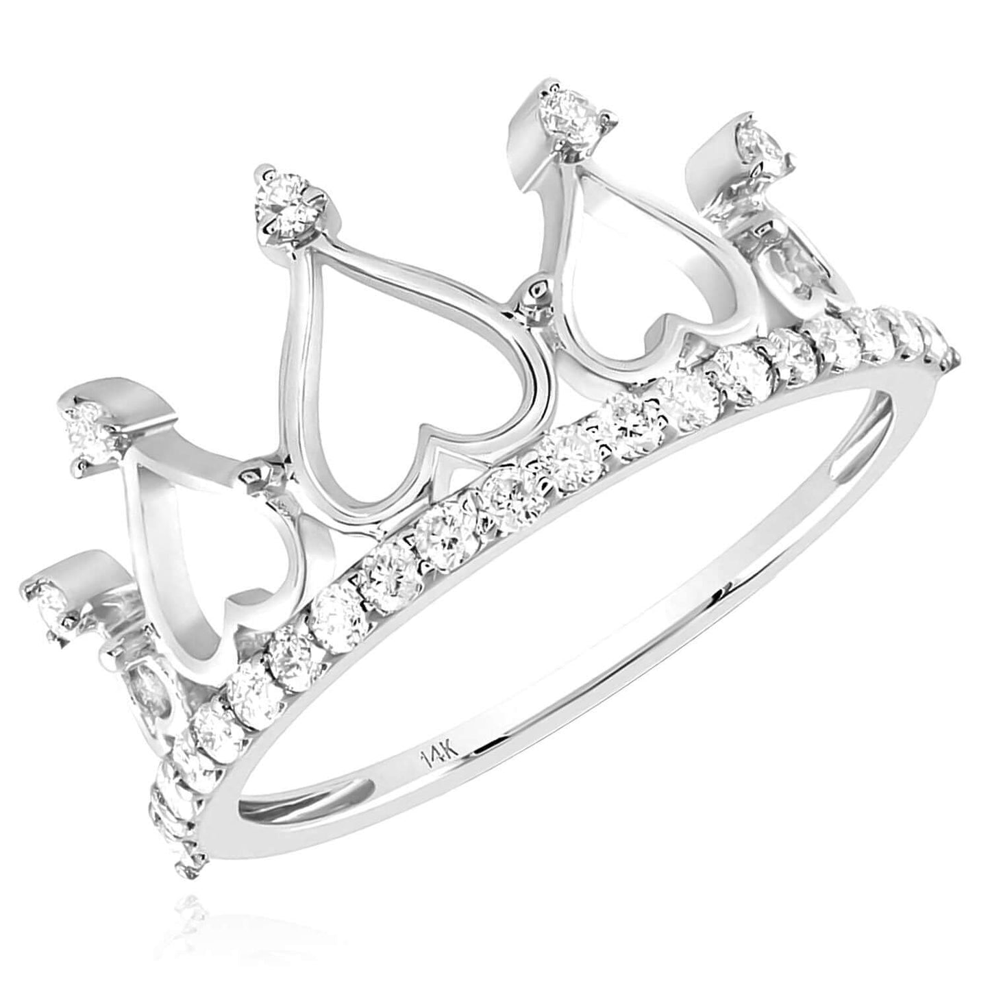 0.33CTW Real Diamond 14K Real Gold Cocktail Band Hearts Crown Ring