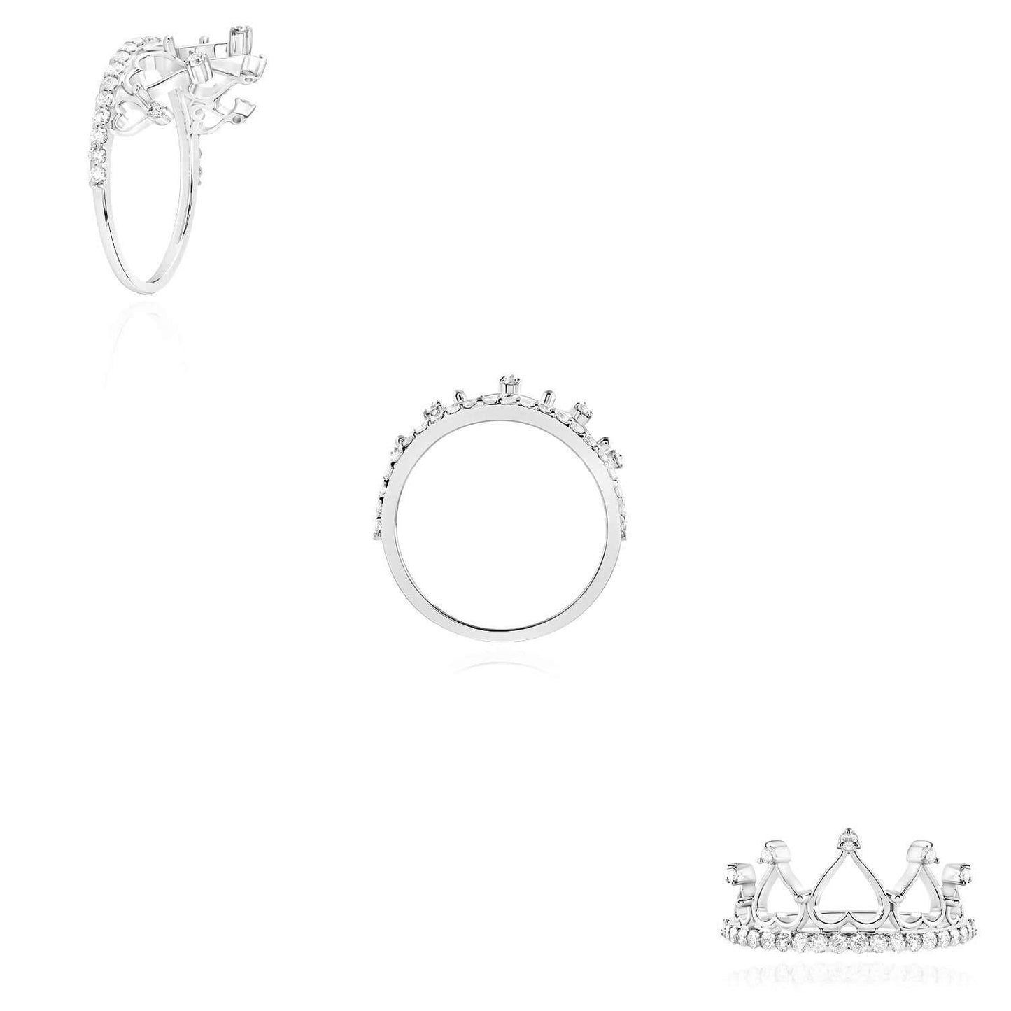 0.33CTW Real Diamond 14K Real Gold Cocktail Band Hearts Crown Ring