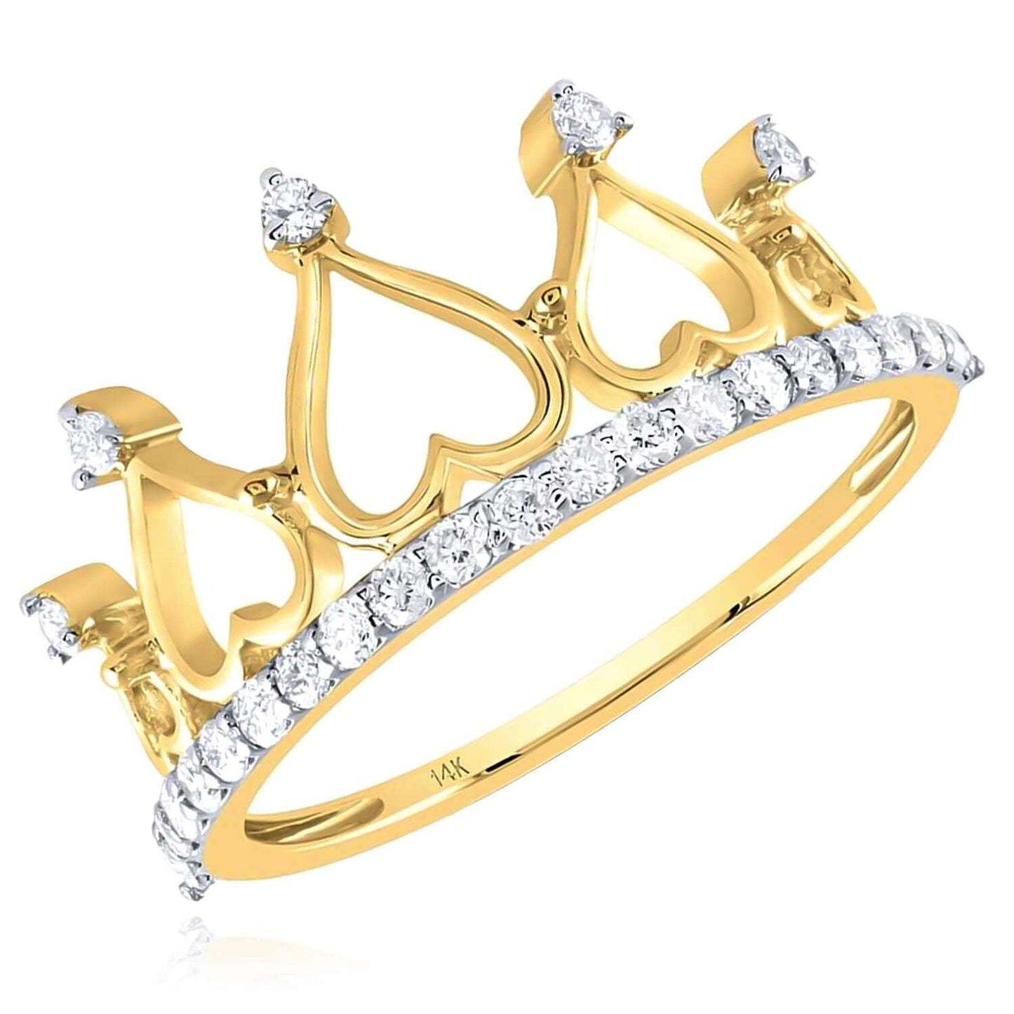 0.33CTW Real Diamond 14K Real Gold Cocktail Band Hearts Crown Ring
