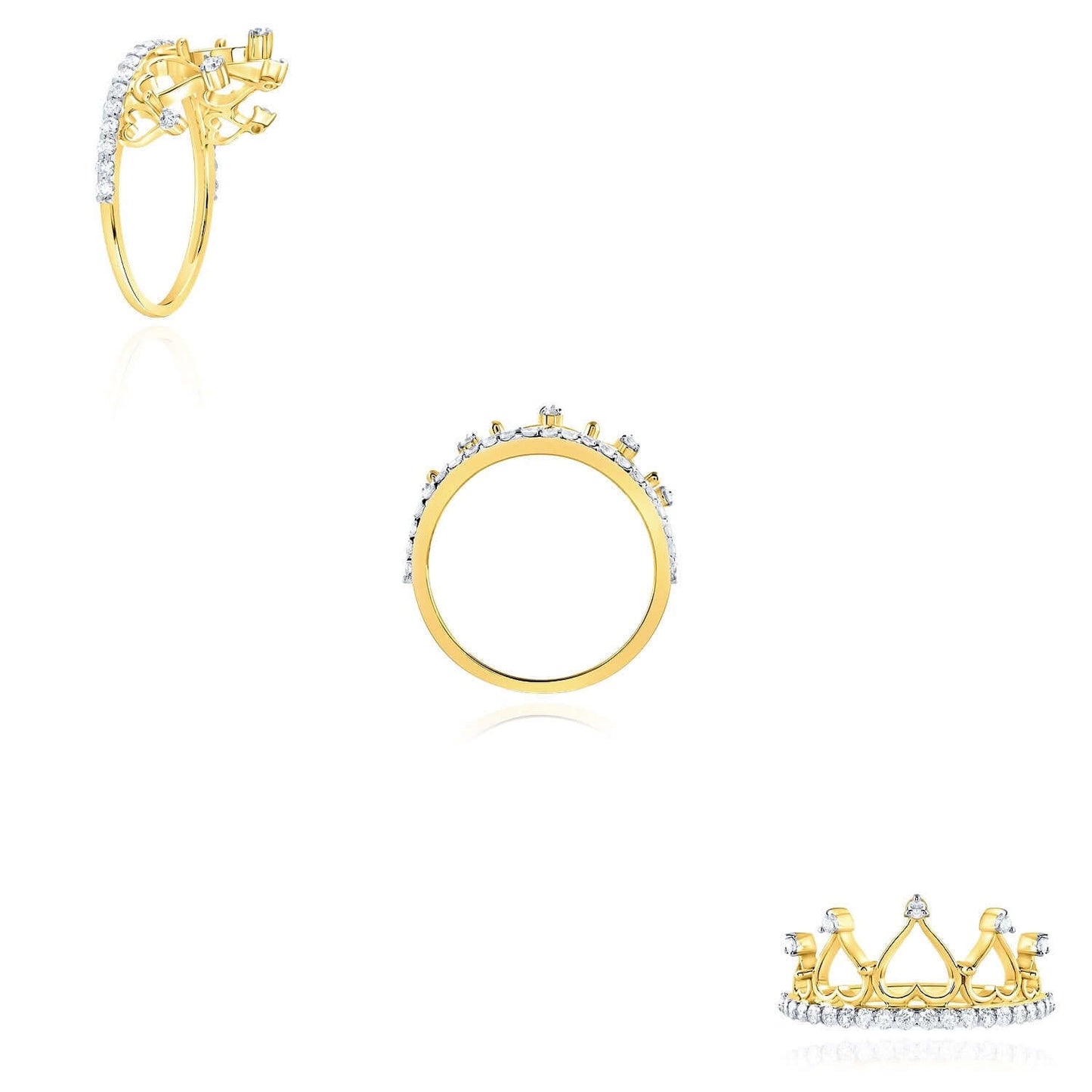 0.33CTW Real Diamond 14K Real Gold Cocktail Band Hearts Crown Ring