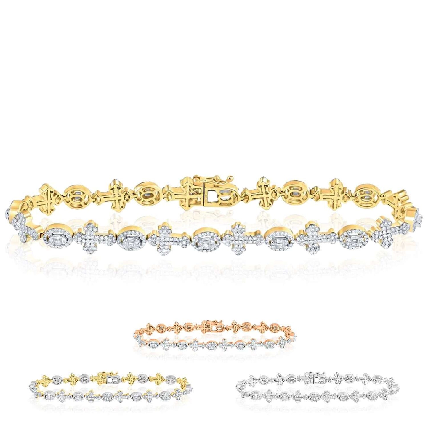 2.60CTW Real Diamond 10K Real Gold Rose White Cross Oval Tennis Bracelet 8"