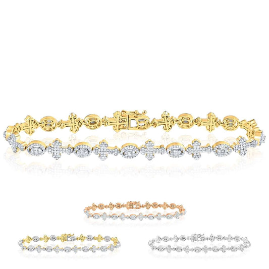 2.60CTW Natural Diamond 10K Rose White Gold Cross Oval Tennis Bracelet 8"