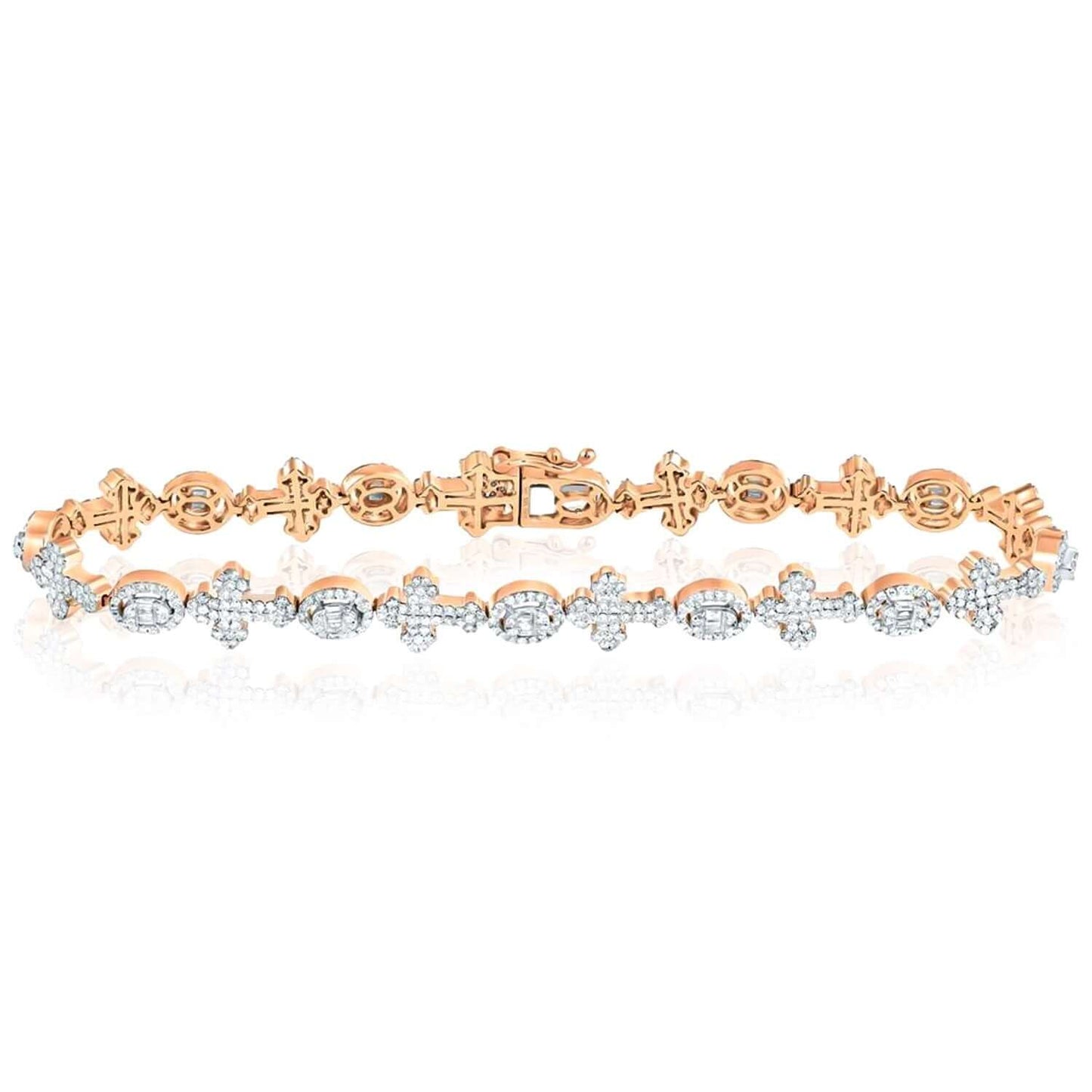 2.60CTW Real Diamond 10K Real Gold Rose White Cross Oval Tennis Bracelet 8"