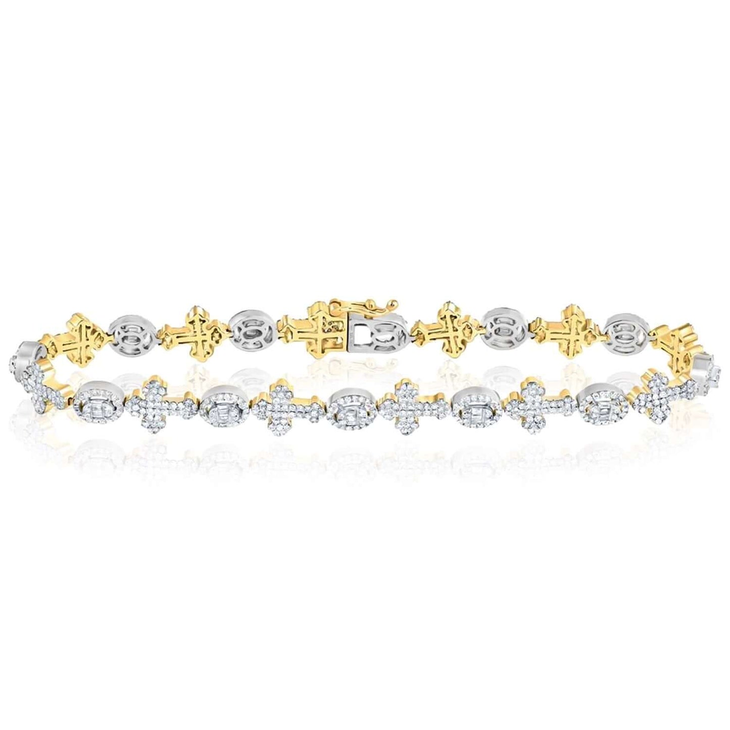 2.60CTW Real Diamond 10K Real Gold Rose White Cross Oval Tennis Bracelet 8"
