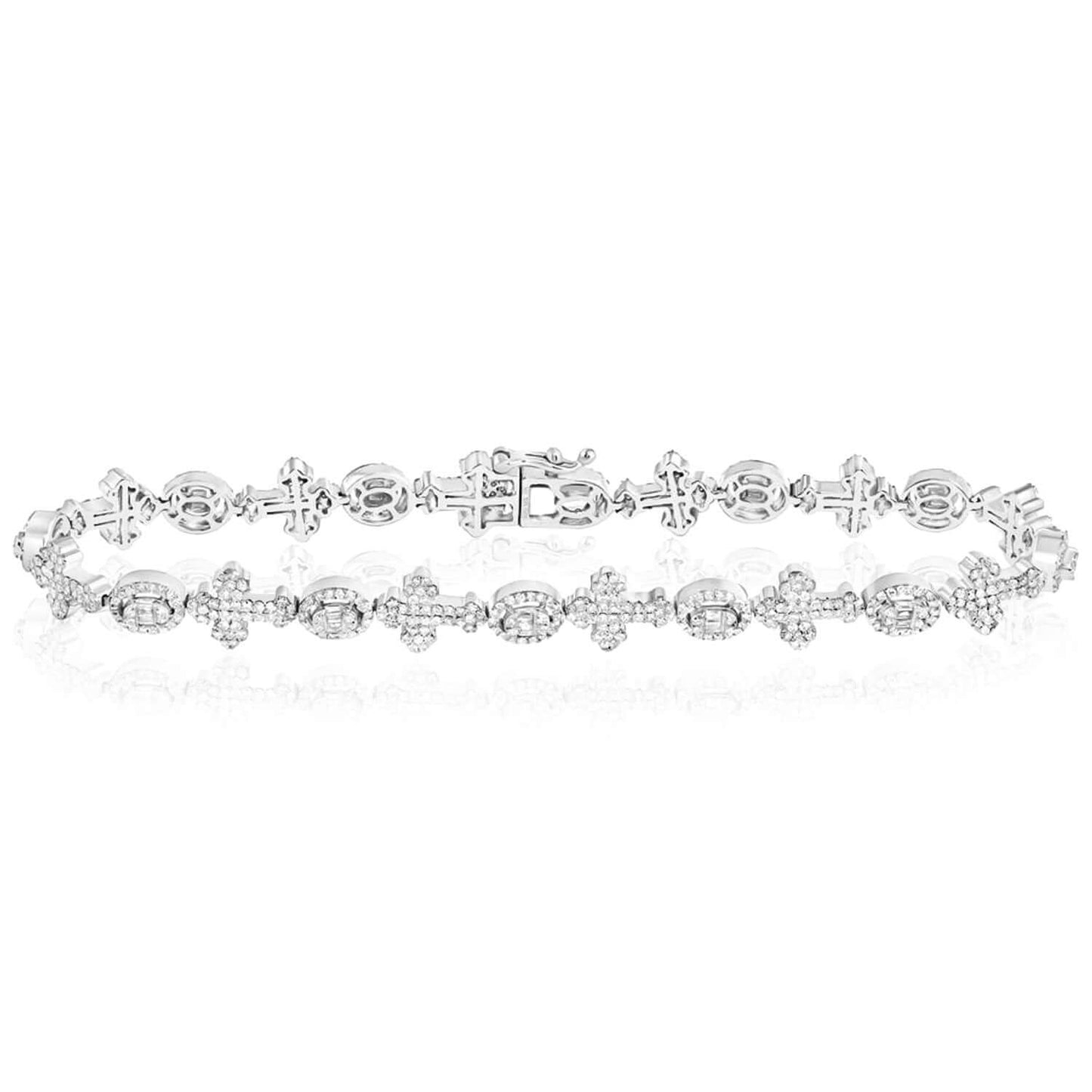 2.60CTW Real Diamond 10K Real Gold Rose White Cross Oval Tennis Bracelet 8"
