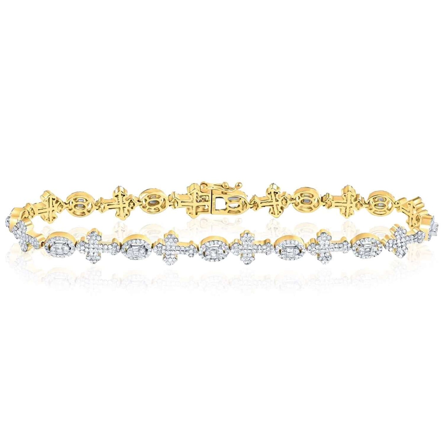 2.60CTW Real Diamond 10K Real Gold Rose White Cross Oval Tennis Bracelet 8"