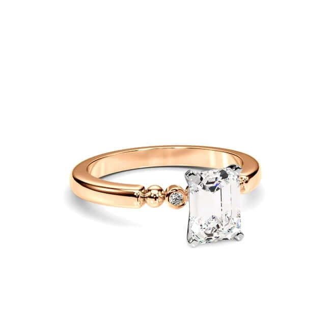 1.06CTW Lab-Grown Diamond 14K Real Gold Rose Beaded Emerald-Cut Engagement Ring