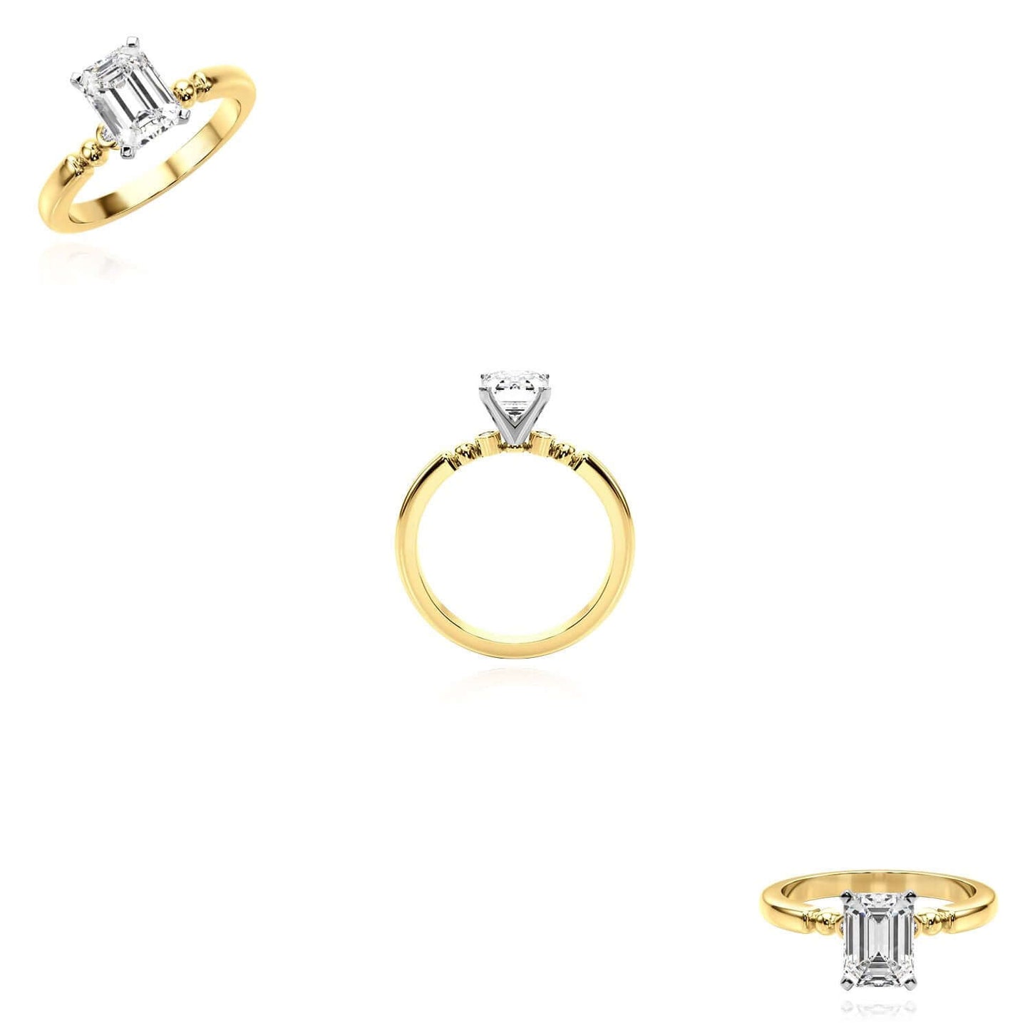 1.56CTW Lab-Grown Diamond 14K Yellow Gold Beaded Emerald-Cut Engagement Ring
