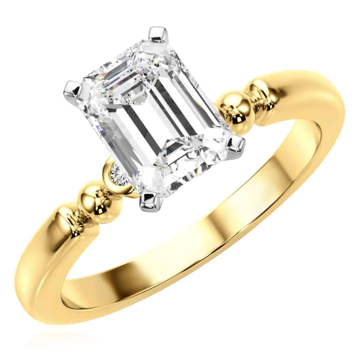 Lab-Grown Diamond 14K Yellow Gold Beaded Emerald-Cut