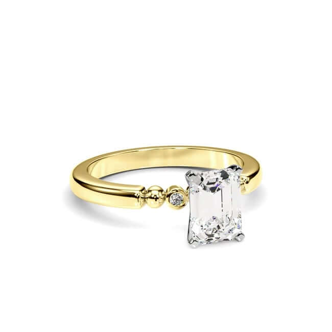 1.56CTW Lab-Grown Diamond 14K Yellow Gold Beaded Emerald-Cut Engagement Ring