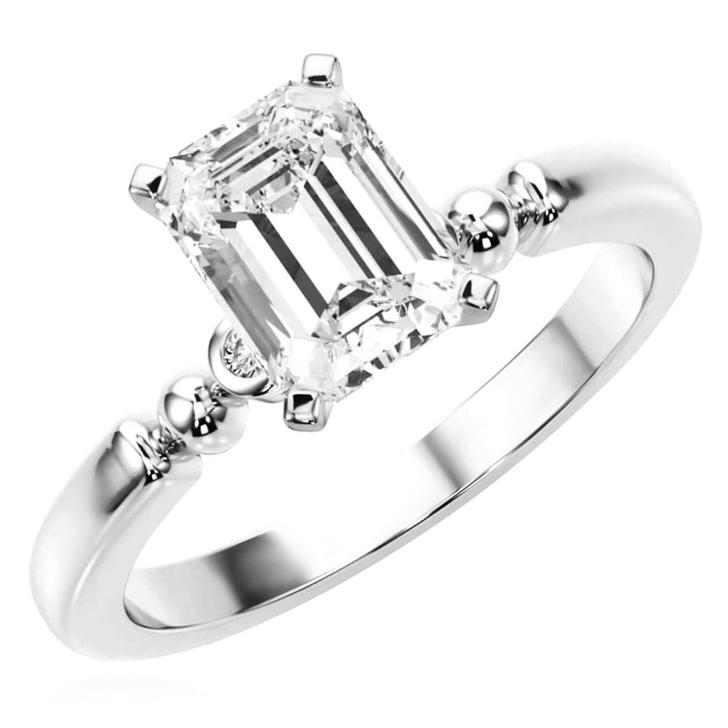 1.56CTW Lab-Grown Diamond 14K Real Gold White Beaded Emerald-Cut Engagement Ring