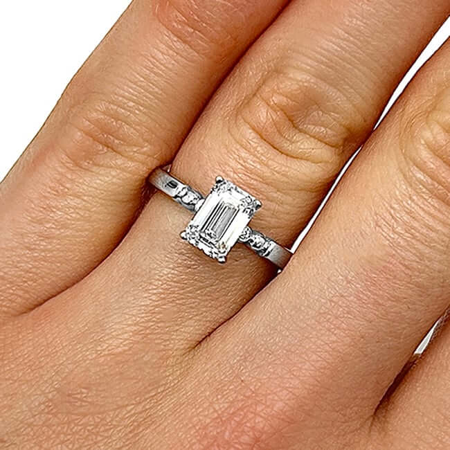 1.56CTW Lab-Grown Diamond 14K Real Gold White Beaded Emerald-Cut Engagement Ring