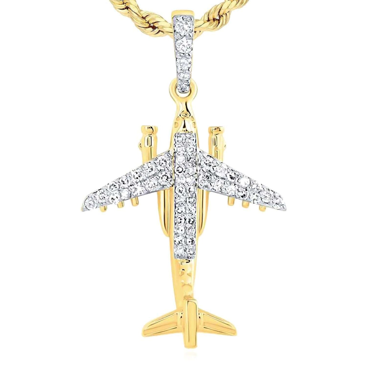 0.33CTW Real Diamond 10K Real Gold Airplane Pendant 1.4"