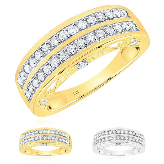 0.75CTW Natural Diamond 14K Gold Two-Row Yellow & White Wedding Band Ring