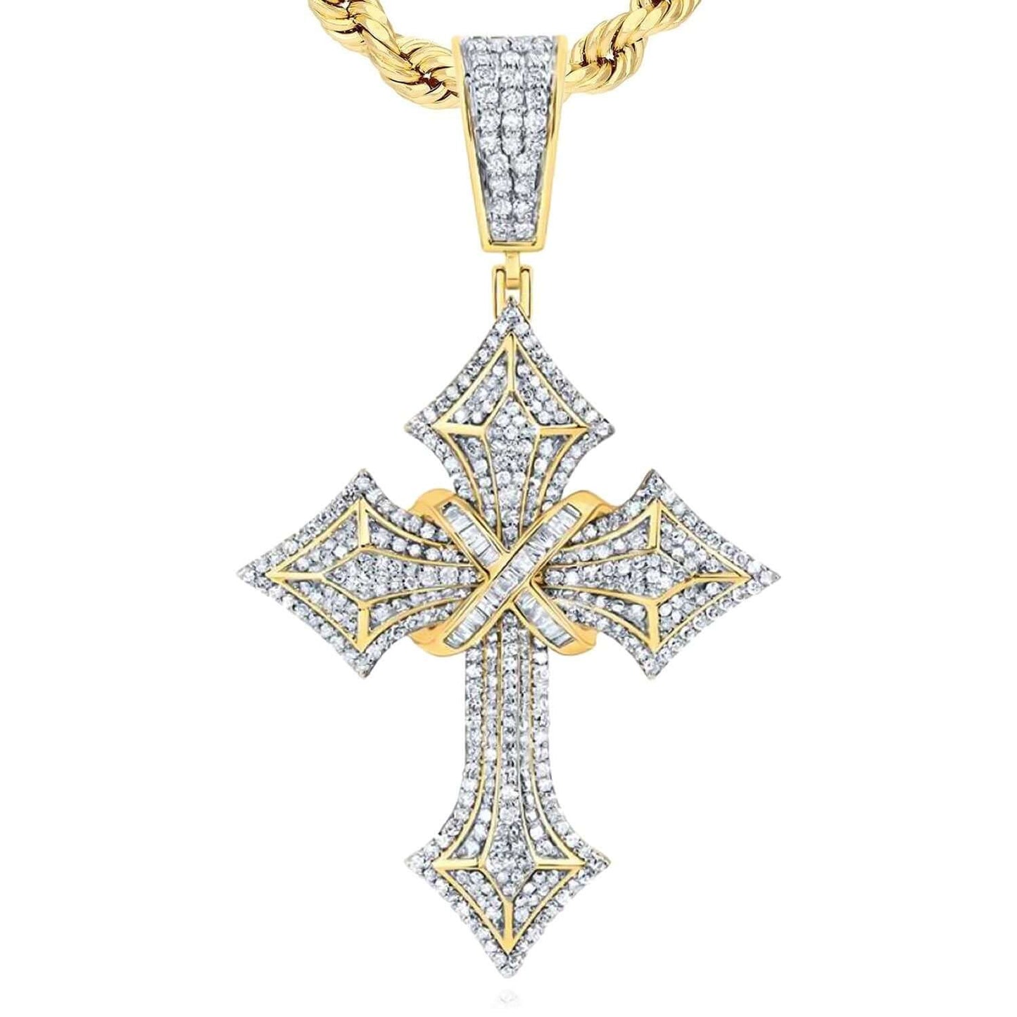 1.75CTW Natural Diamond 10K Gold Pave Cross Pendant 2.4"