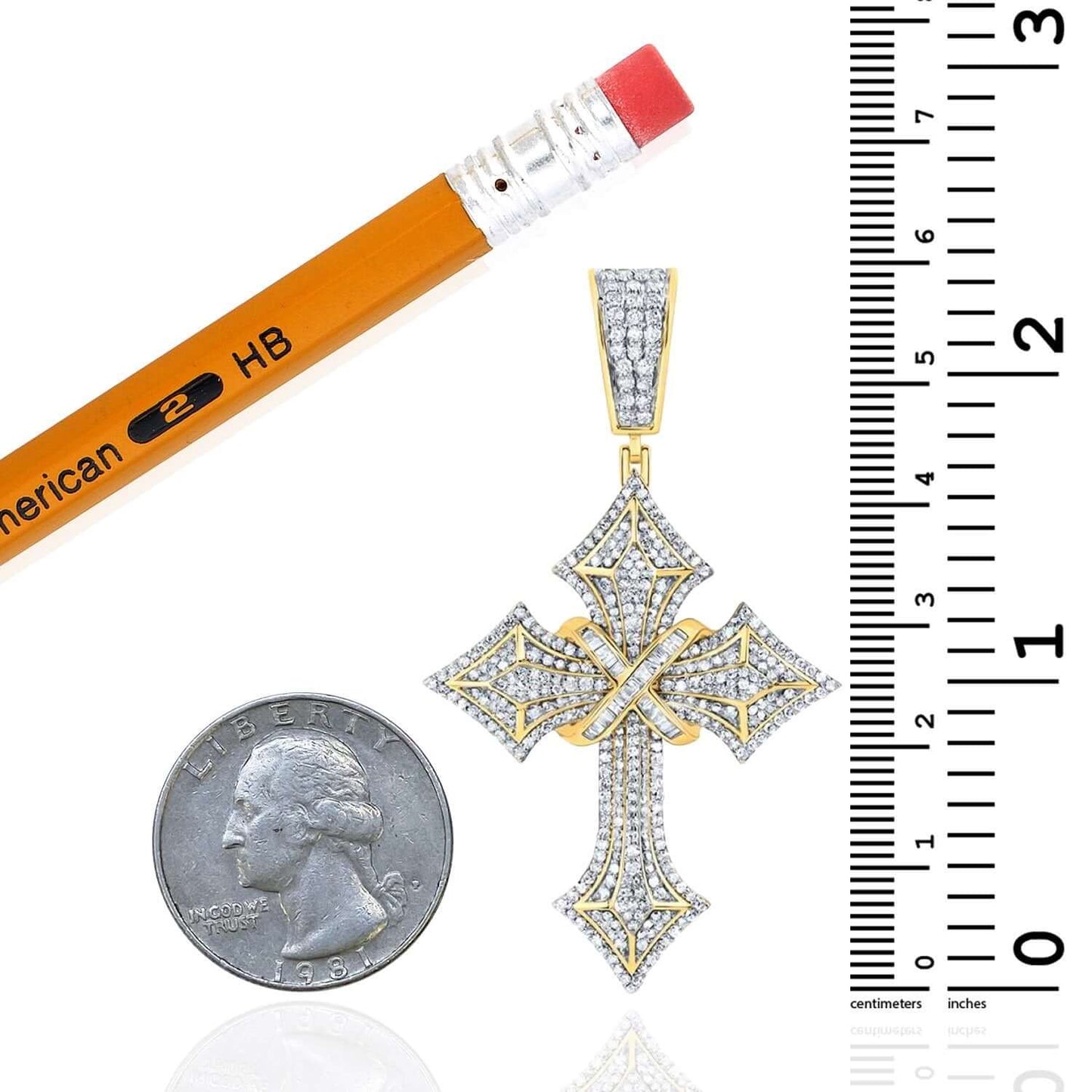 1.75CTW Natural Diamond 10K Gold Pave Cross Pendant 2.4"