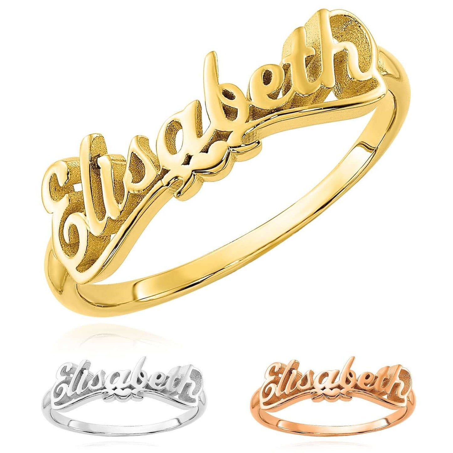 Personalized 14K Real Gold Yellow, White, and Rose Custom Name Ring