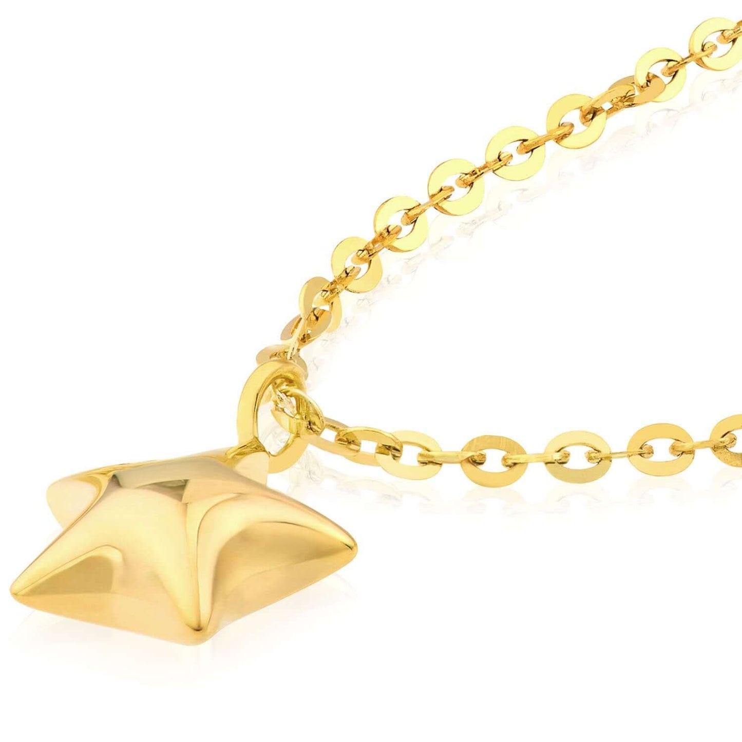 Kids 14K Real Gold Cable Chain Star Pendant Necklace 13"-15" Adjustable