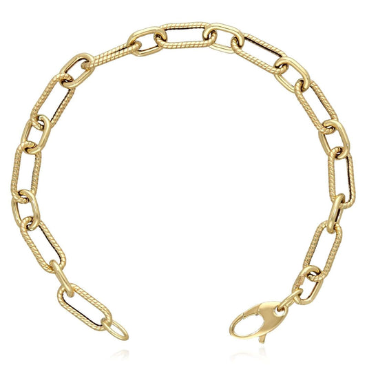 14K Yellow Gold 6mm Diamond-Cut Paperclip Figaro Bracelet (Solid Links) 7.5"
