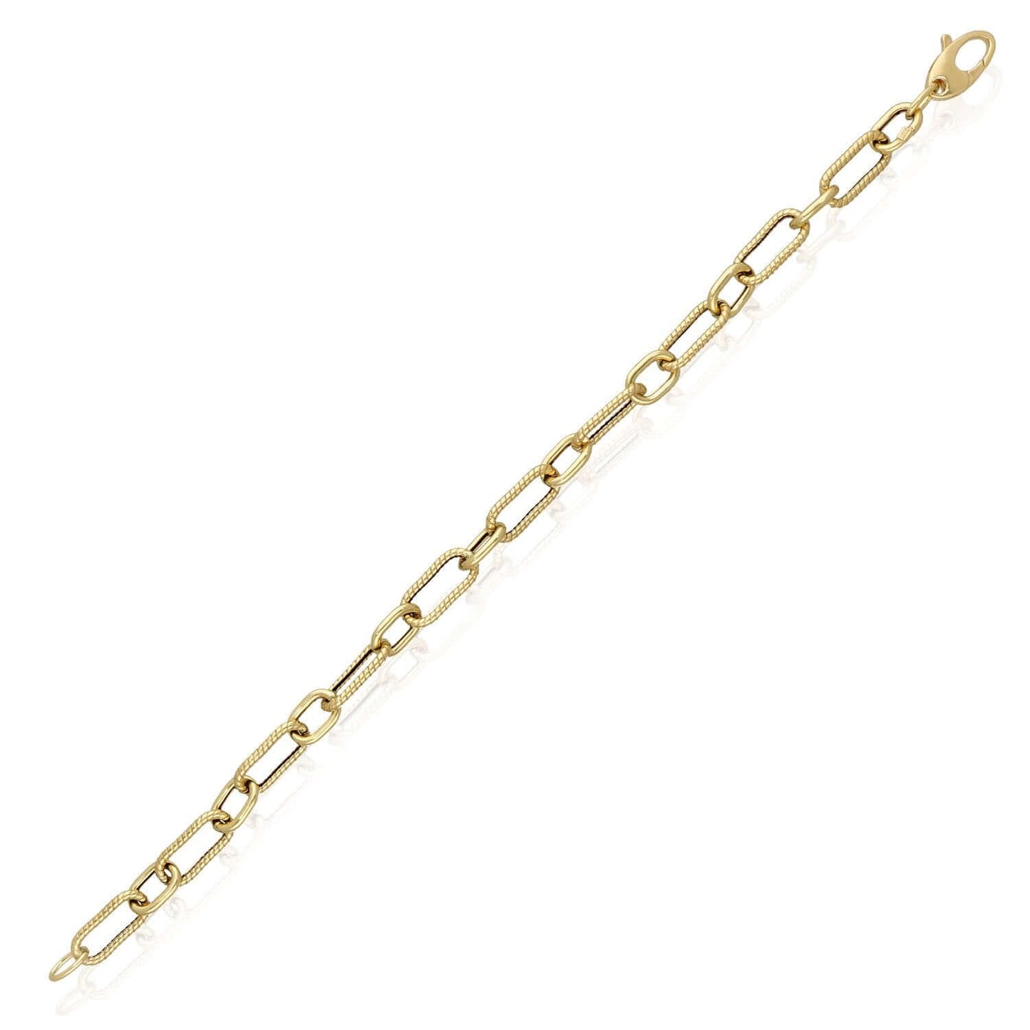 14K Real Gold 6mm Diamond-Cut Paperclip Figaro Bracelet 7.5"