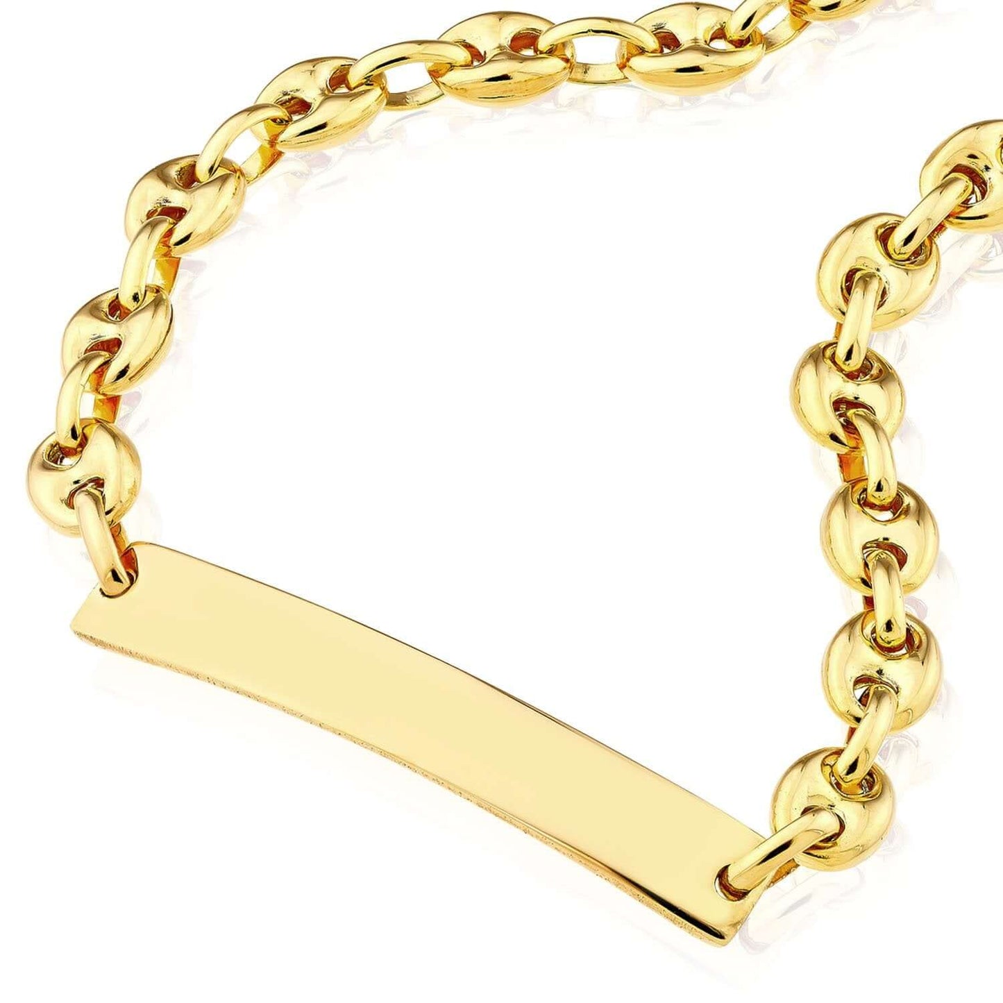 Kids Engravable 14K Real Gold Puff Mariner Personalized ID Bracelet 6"