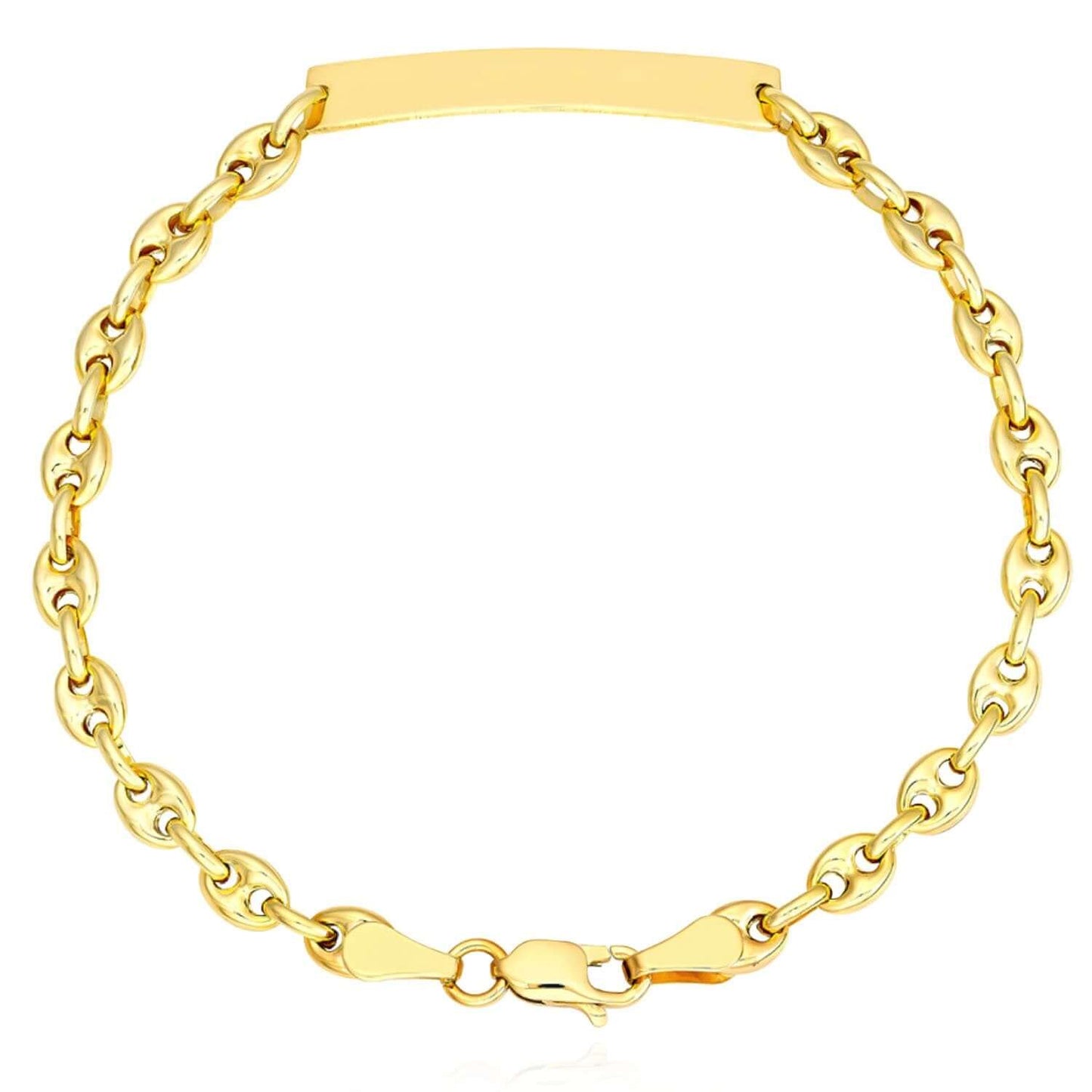 Kids Engravable 14K Real Gold Puff Mariner Personalized ID Bracelet 6"