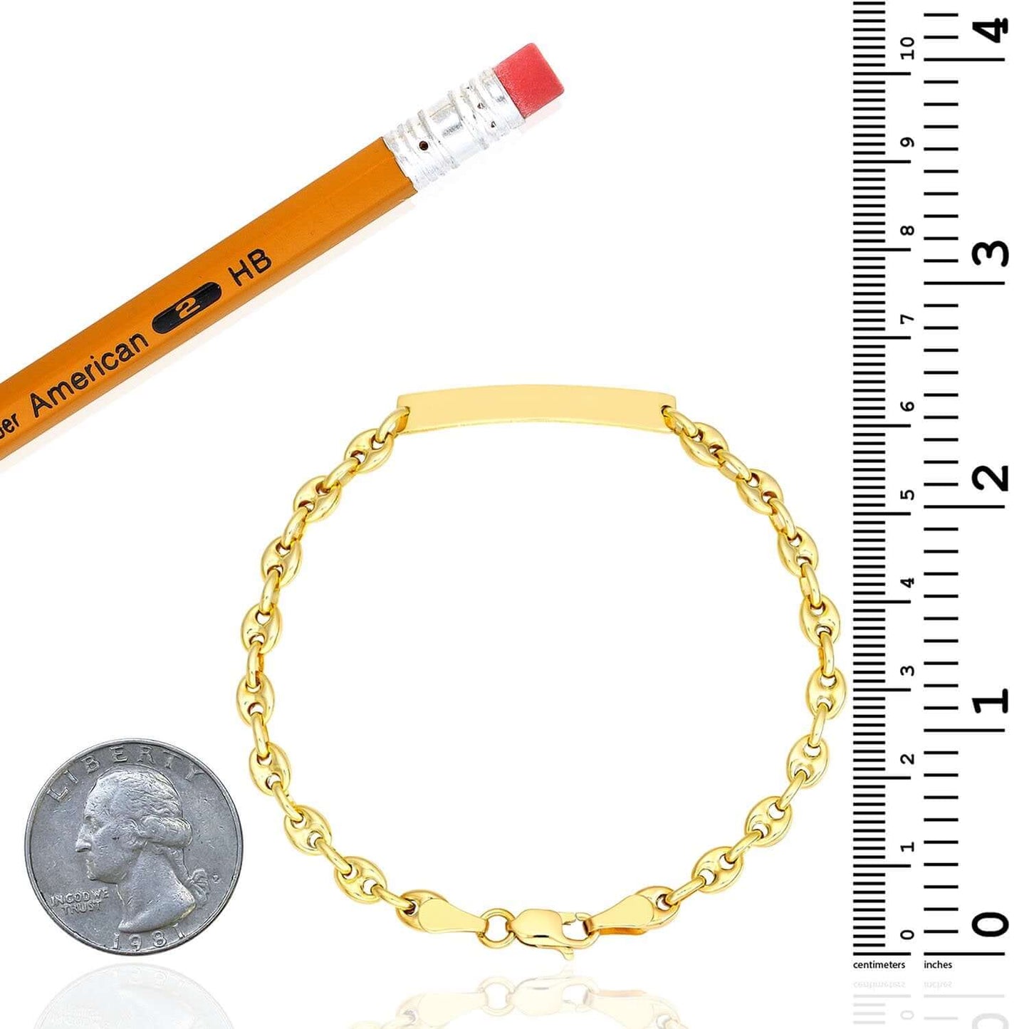 Kids Engravable 14K Real Gold Puff Mariner Personalized ID Bracelet 6"