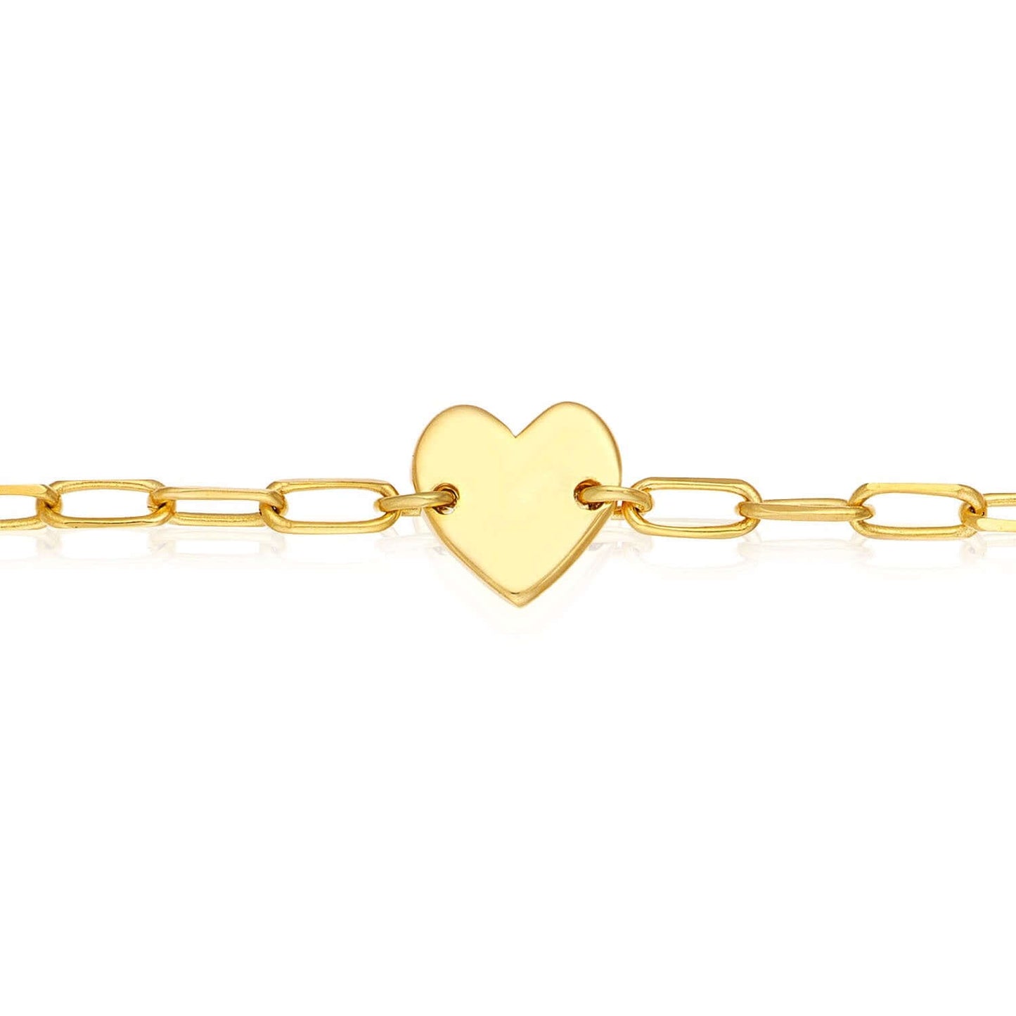 Kids Engravable 14K Real Gold Paperclip Heart Personalized ID Bracelet 6"