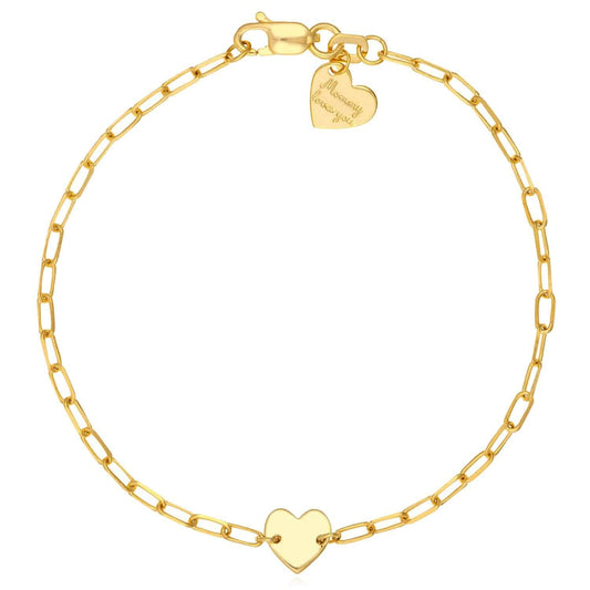 Kids Engravable 14K Yellow Gold Paperclip Heart Personalized ID Bracelet (Solid Links) 6"