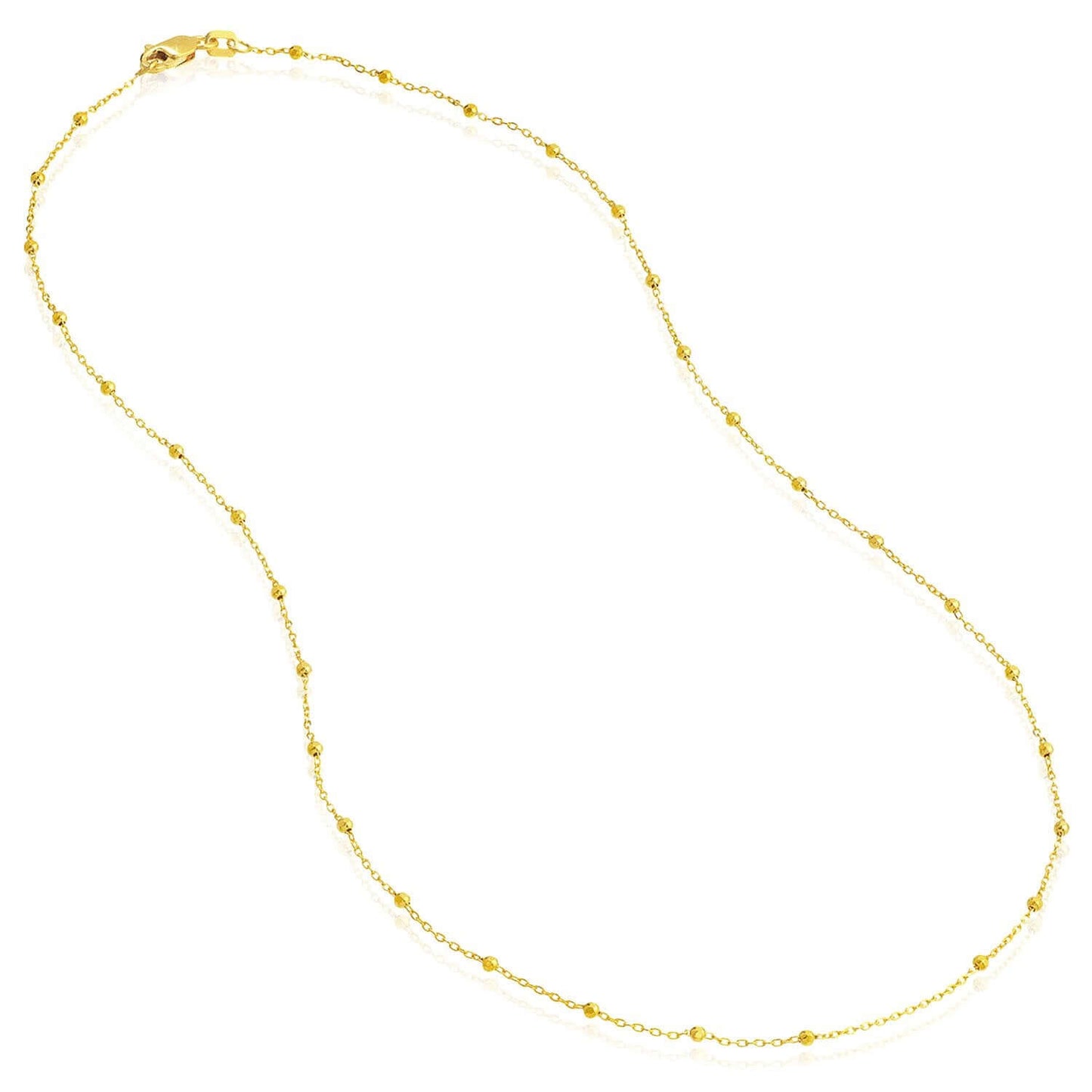 14K Real Gold Yellow White Faceted Beaded Saturn Chain Necklace 16" 18" 20" 24"