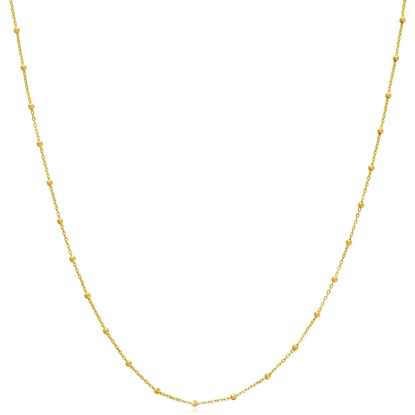 14K Real Gold Yellow White Faceted Beaded Saturn Chain Necklace 16" 18" 20" 24"