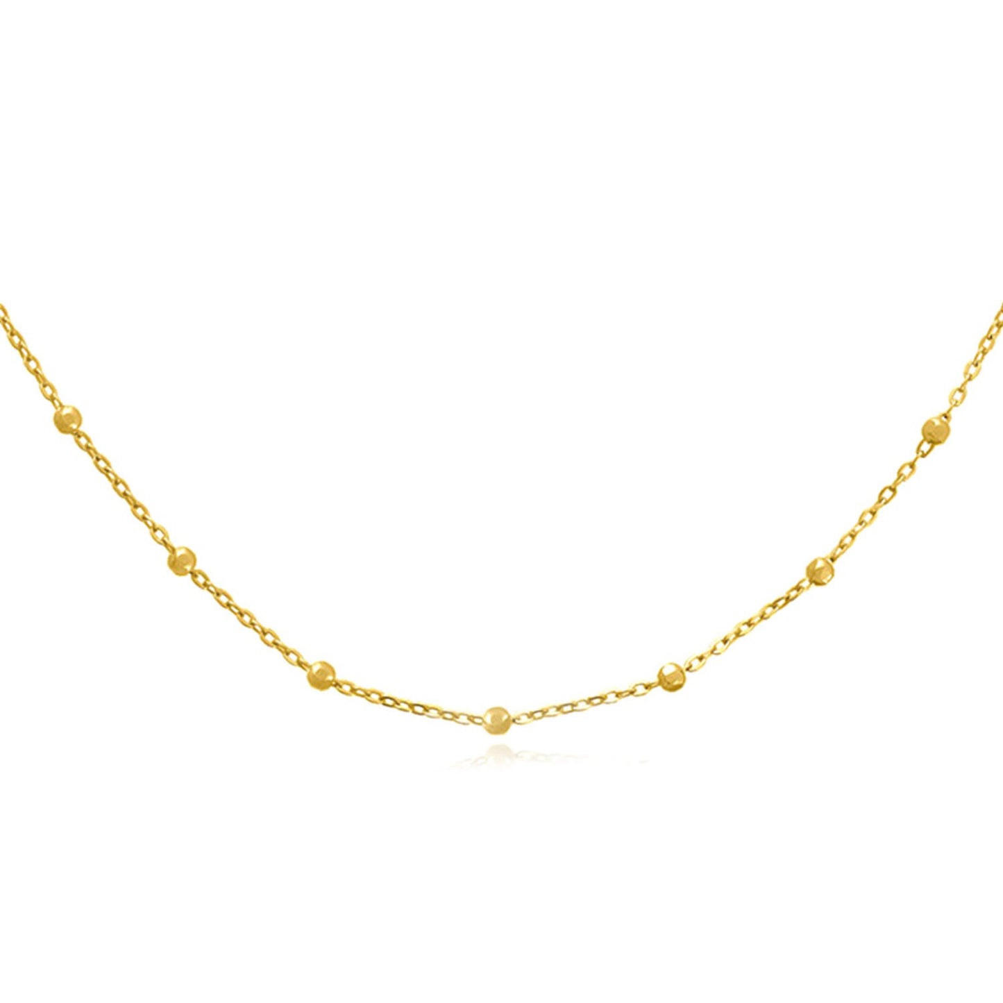 14K Real Gold Yellow White Faceted Beaded Saturn Chain Necklace 16" 18" 20" 24"