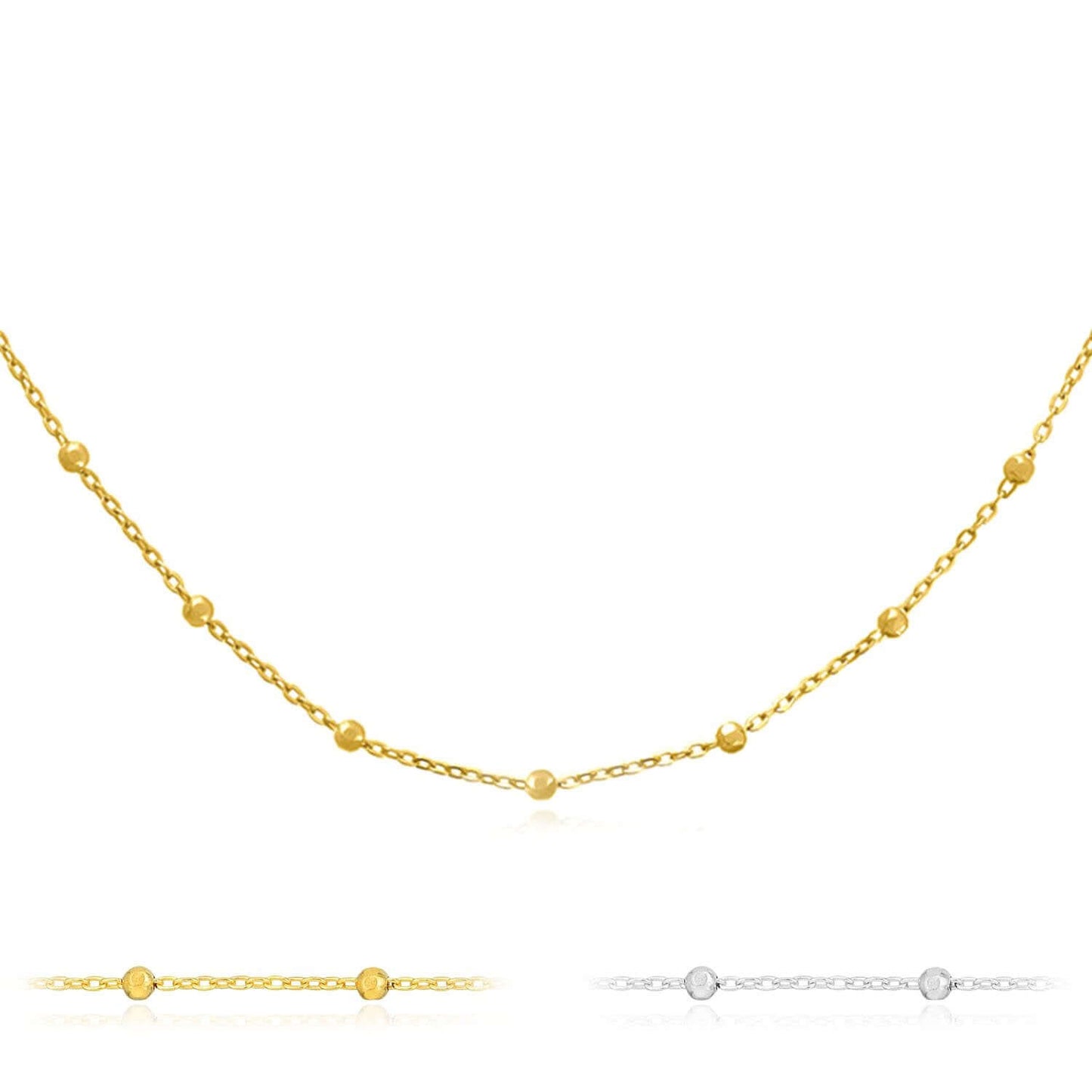 14K Real Gold Yellow White Faceted Beaded Saturn Chain Necklace 16" 18" 20" 24"