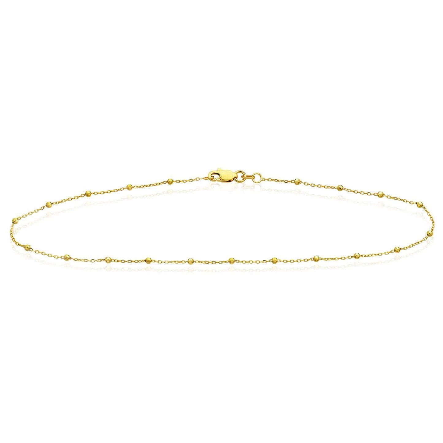 14K Real Gold Yellow or White Faceted Beaded Saturn Anklet 10"