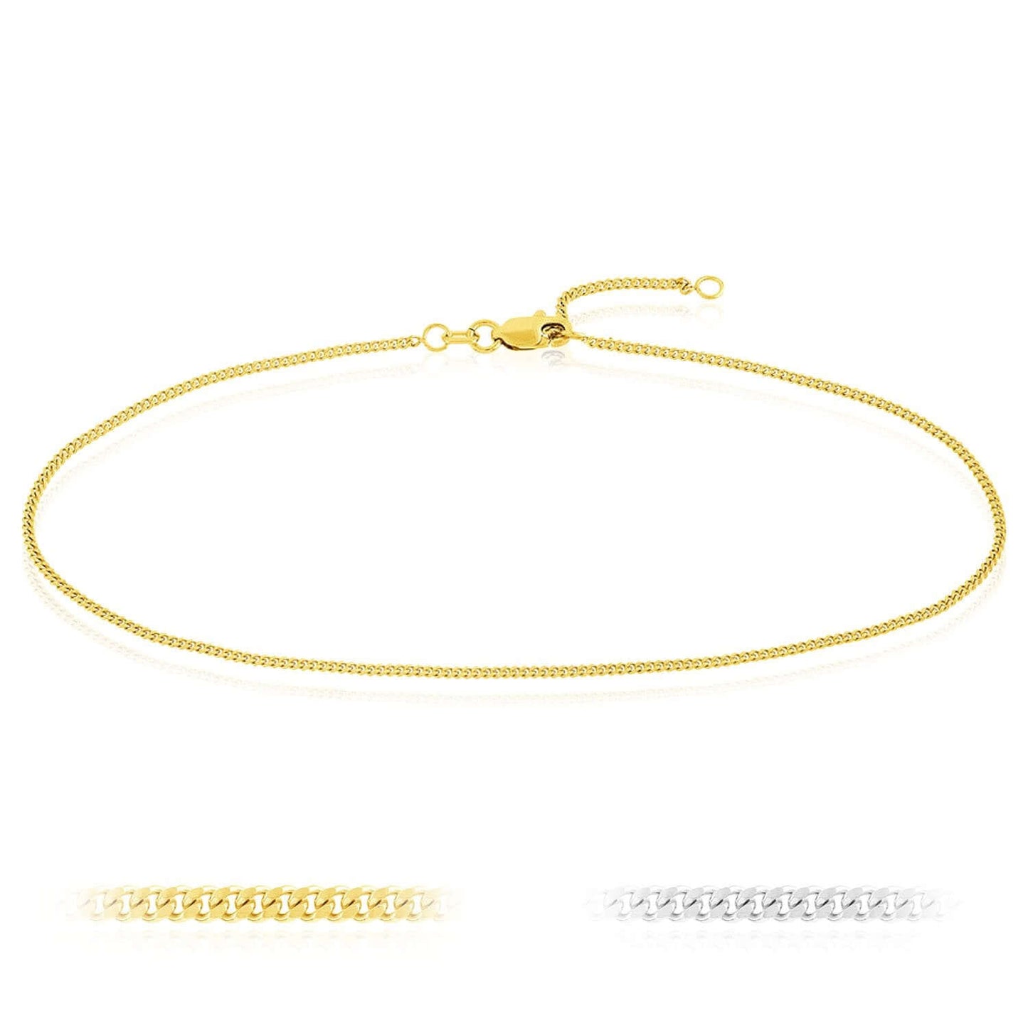 14K Real Gold Yellow or White Curb Anklet 9"-10" Adjustable