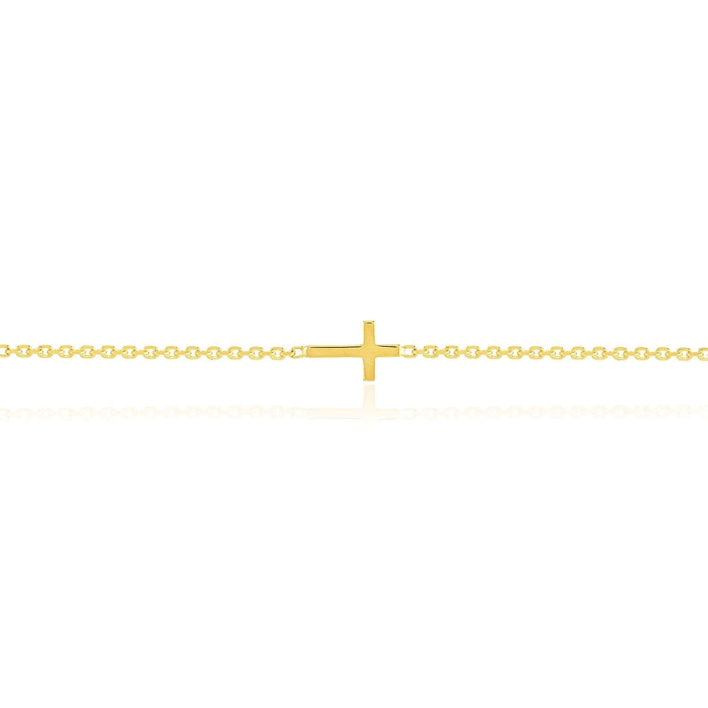 14K Real Gold Yellow Cable Mini Cross Station Anklet 9"-10" Adjustable