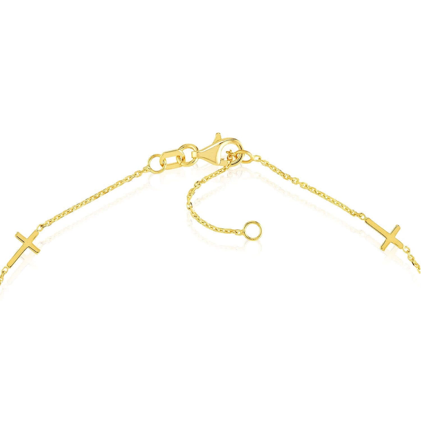 14K Real Gold Yellow Cable Mini Cross Station Anklet 9"-10" Adjustable