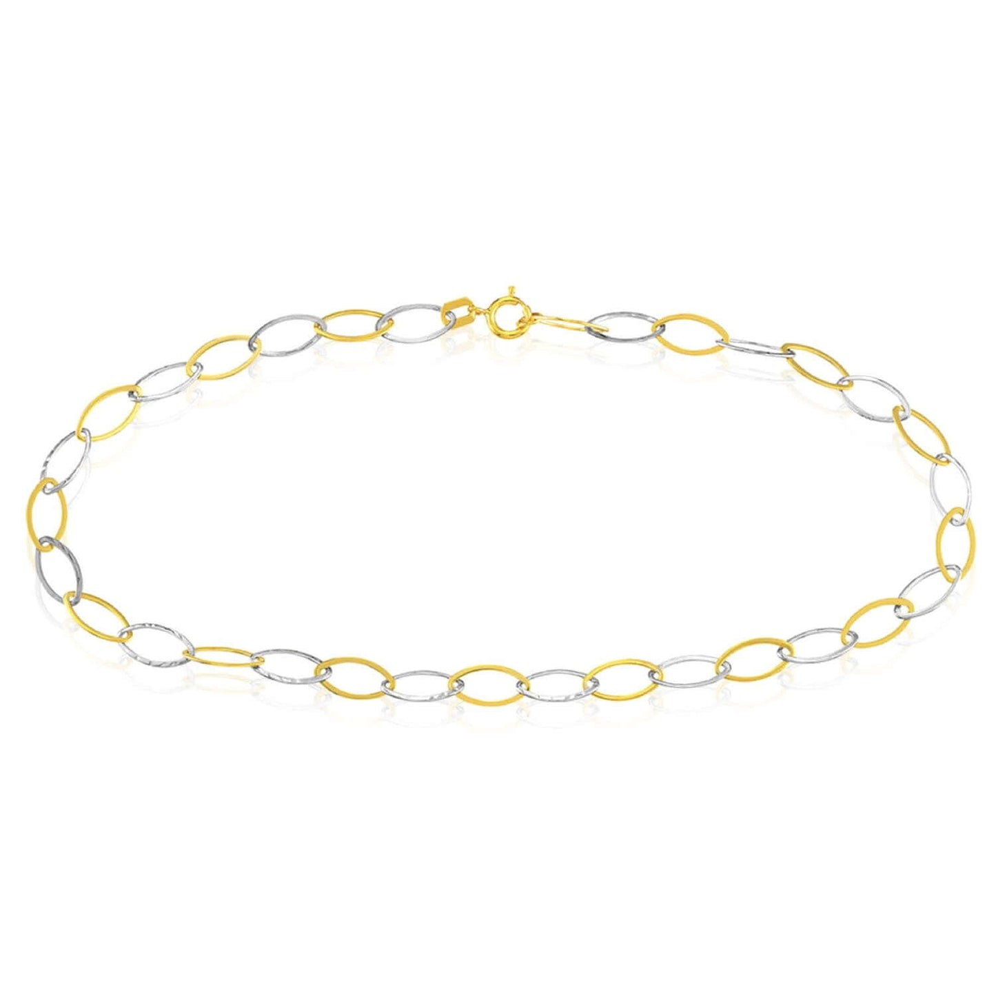 14K Real Gold Two-Tone Oval Cable Stamping Anklet 10"