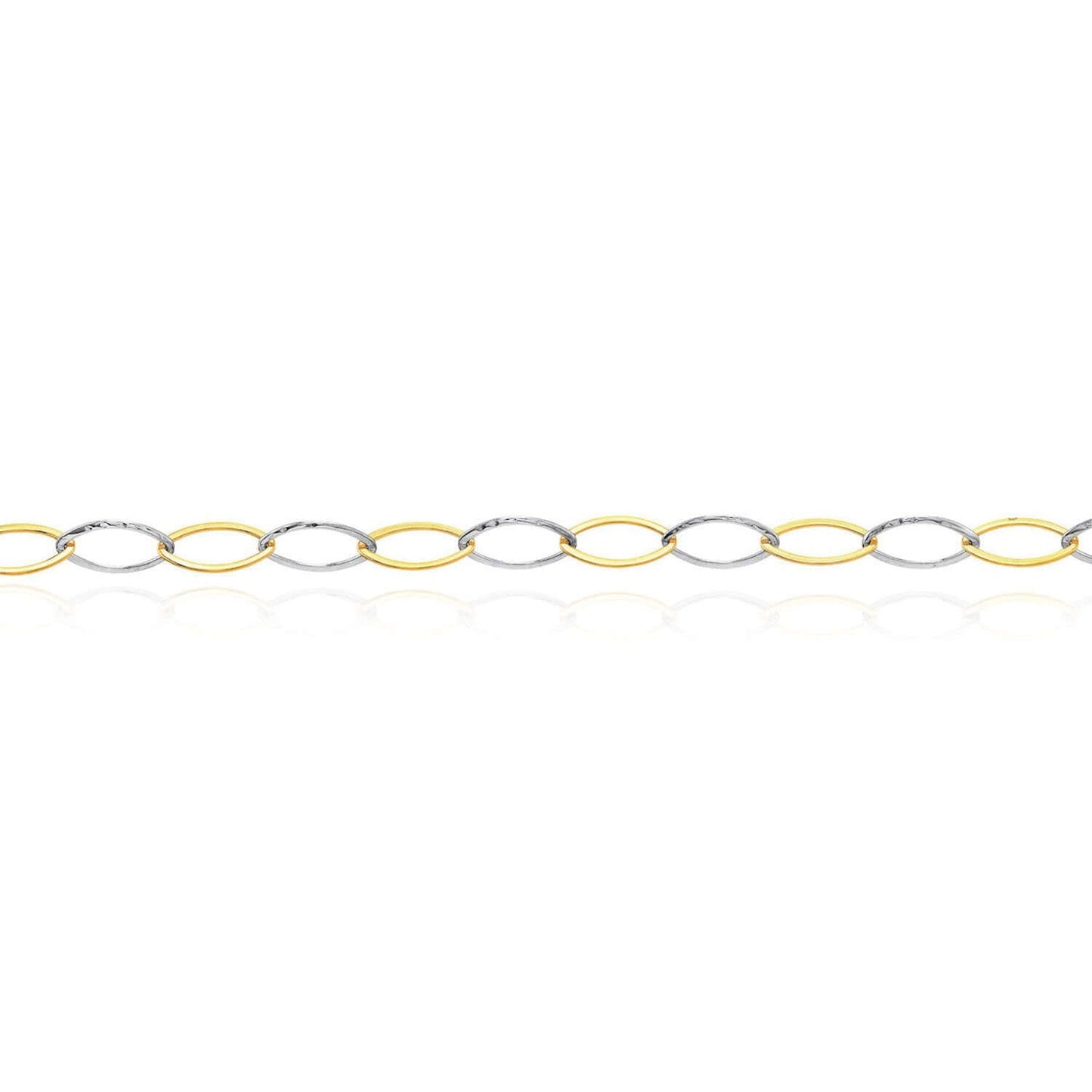 14K Real Gold Two-Tone Oval Cable Stamping Anklet 10"