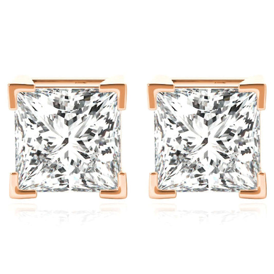 Lab-Grown Diamond 14K Rose Gold Princess-Cut Stud Earrings 4.5-8mm