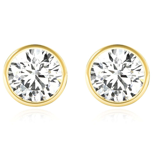 Lab-Grown Diamond 14K Gold Round-Cut Bezel Set Push Back Stud Earrings