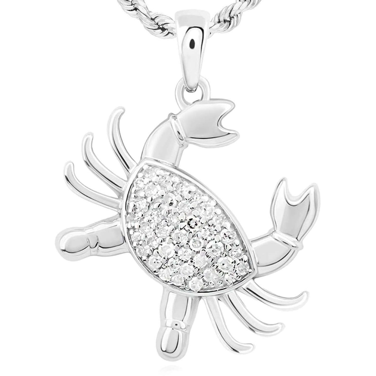 0.20CTW Natural Diamond Sterling Silver Crab Pendant 1"