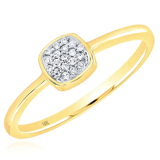 0.05CTW Natural Diamond 10K Yellow Gold Pave Square Stackable Ring