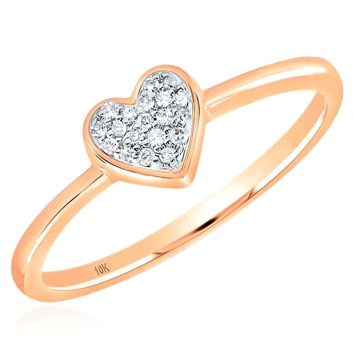 0.05TW Natural Diamond 10K Gold Yellow White Rose Heart Stackable Ring