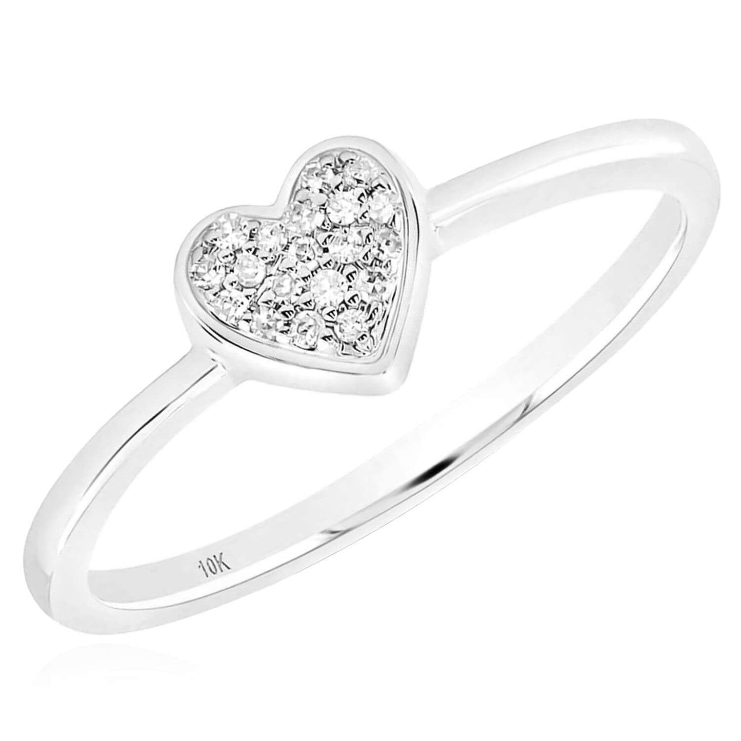 0.05TW Natural Diamond 10K Gold Yellow White Rose Heart Stackable Ring