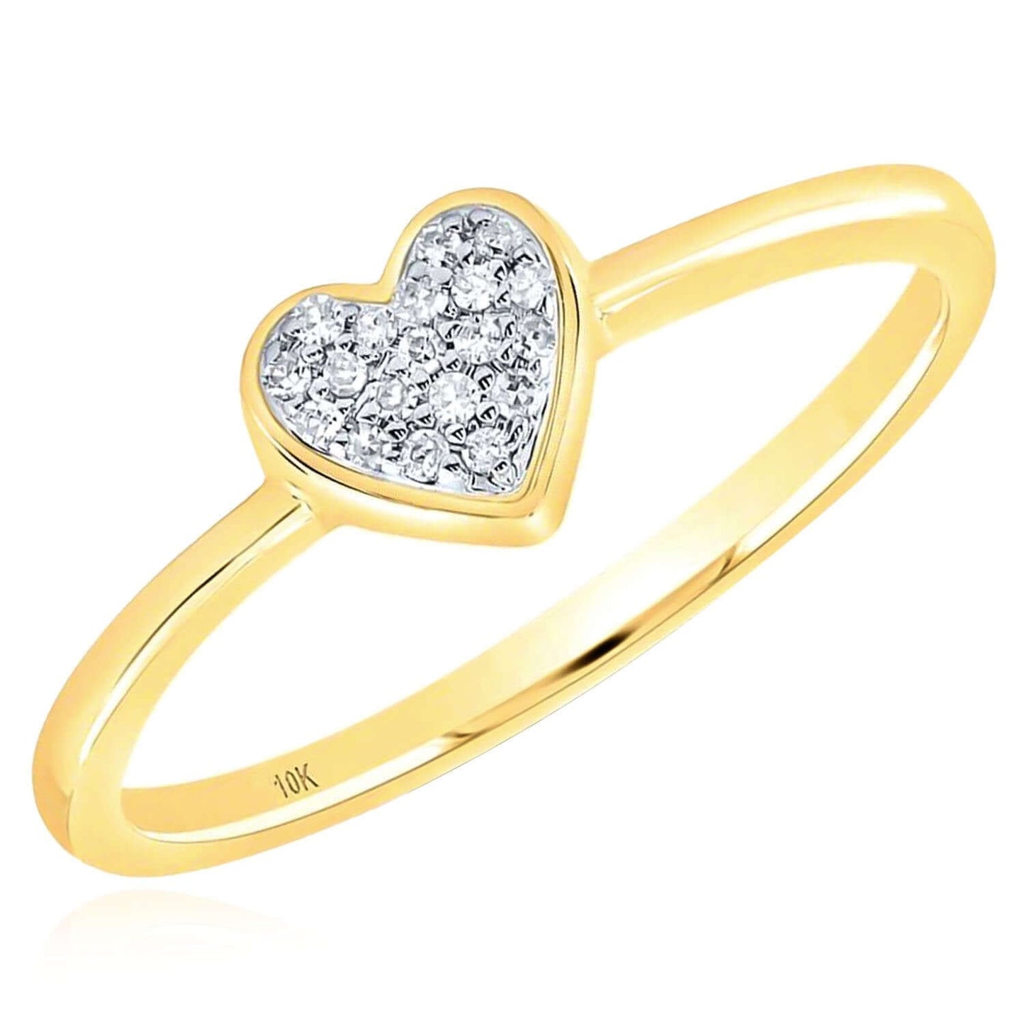 0.05TW Natural Diamond 10K Gold Yellow White Rose Heart Stackable Ring