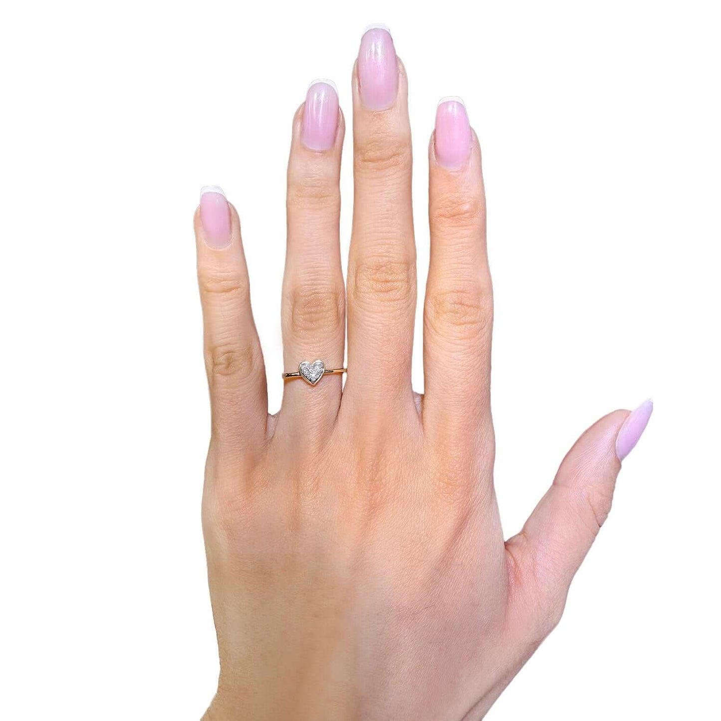 0.05TW Real Diamond 10K Real Gold Yellow White Rose Heart Stackable Ring