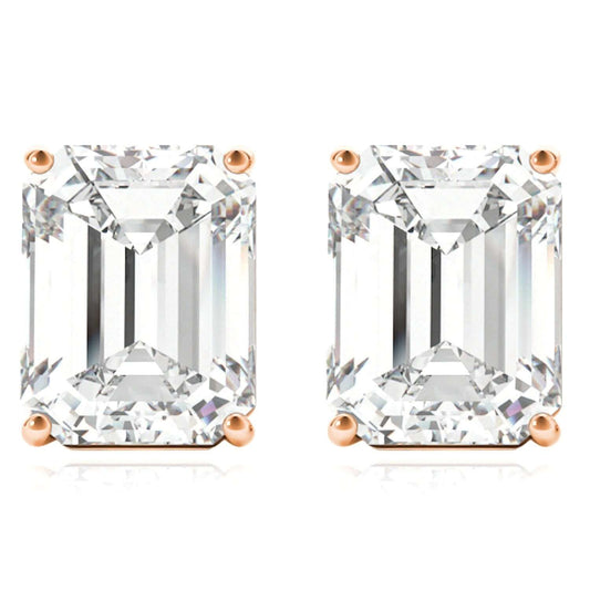 Lab-Grown Diamond 14K Rose Gold Emerald-Cut Stud Earrings