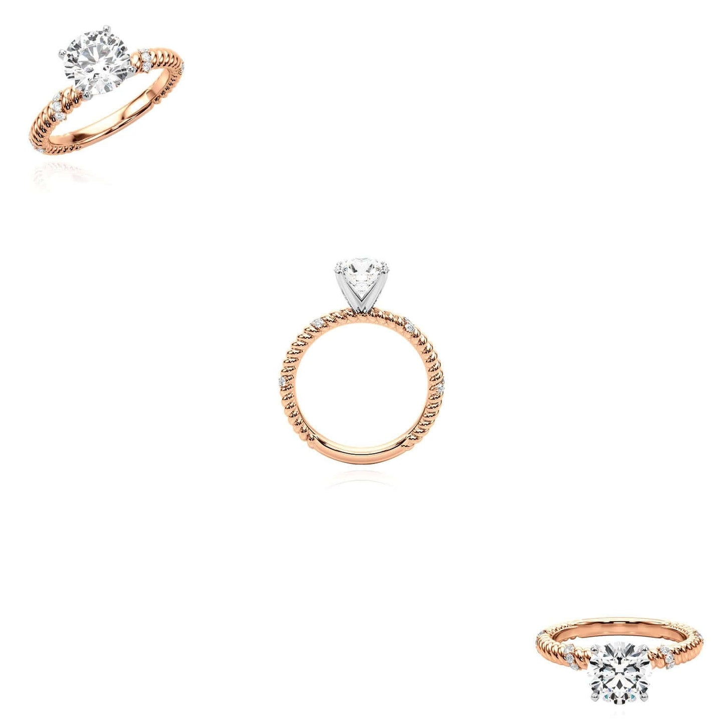1.12CTW Lab-Grown Diamond 14K Real Gold Rose Rope Twisted Engagement Ring