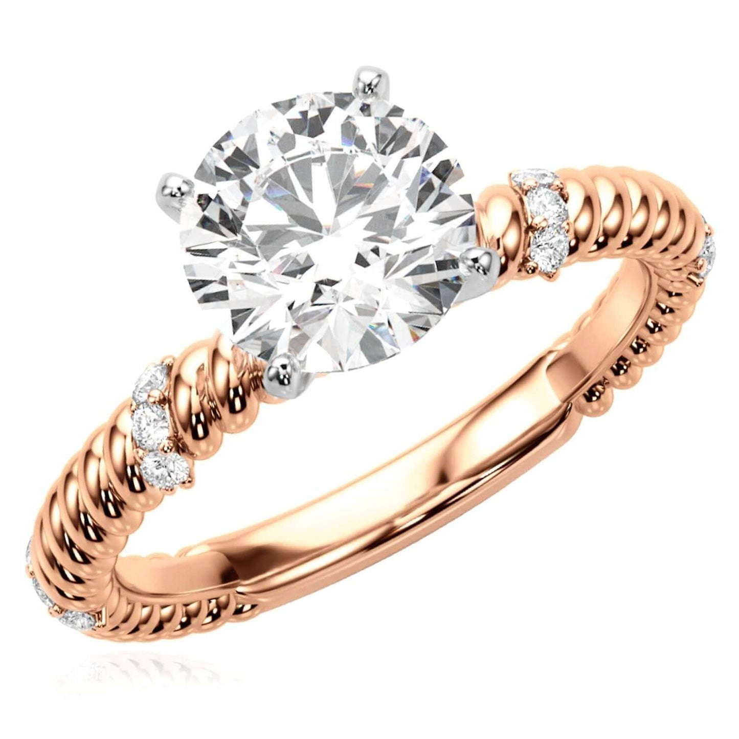 1.12CTW Lab-Grown Diamond 14K Real Gold Rose Rope Twisted Engagement Ring